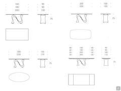 Wave Schémas et dimensions de la table avec plateau en céramique et grès cérame